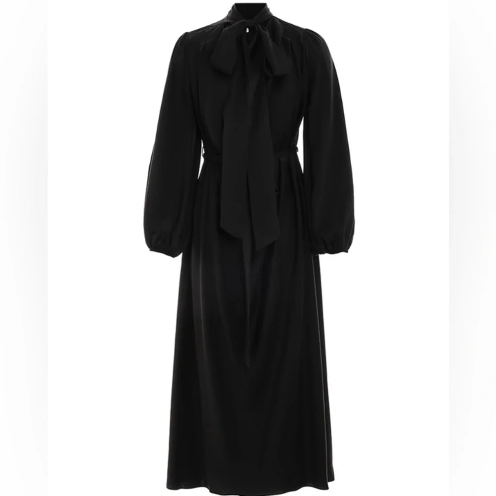 Zimmermann FW23 Silk Tie-Neck Gathered Bollow Dress in Black sz 0 US 4 795$ NWT